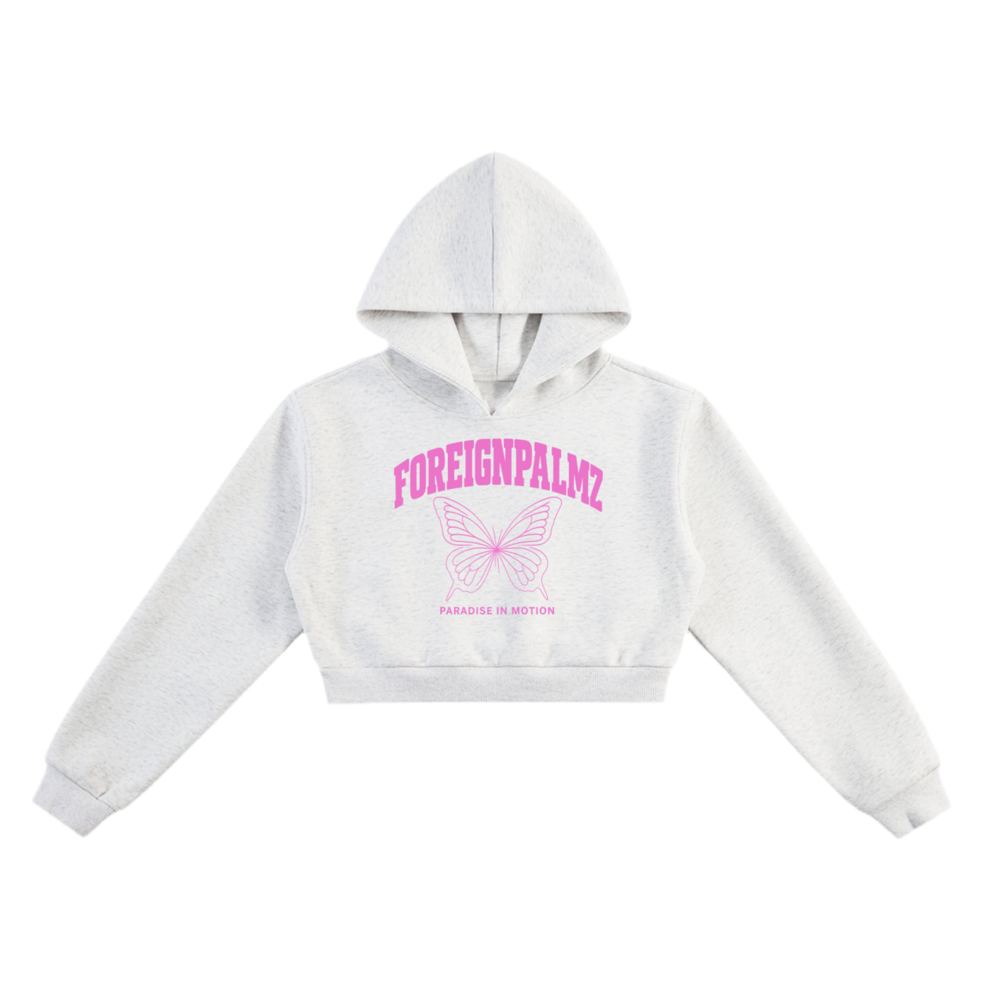 Women’s “Paradise In Motion”Cropped Hoodie (Pink Butterfly Edition)