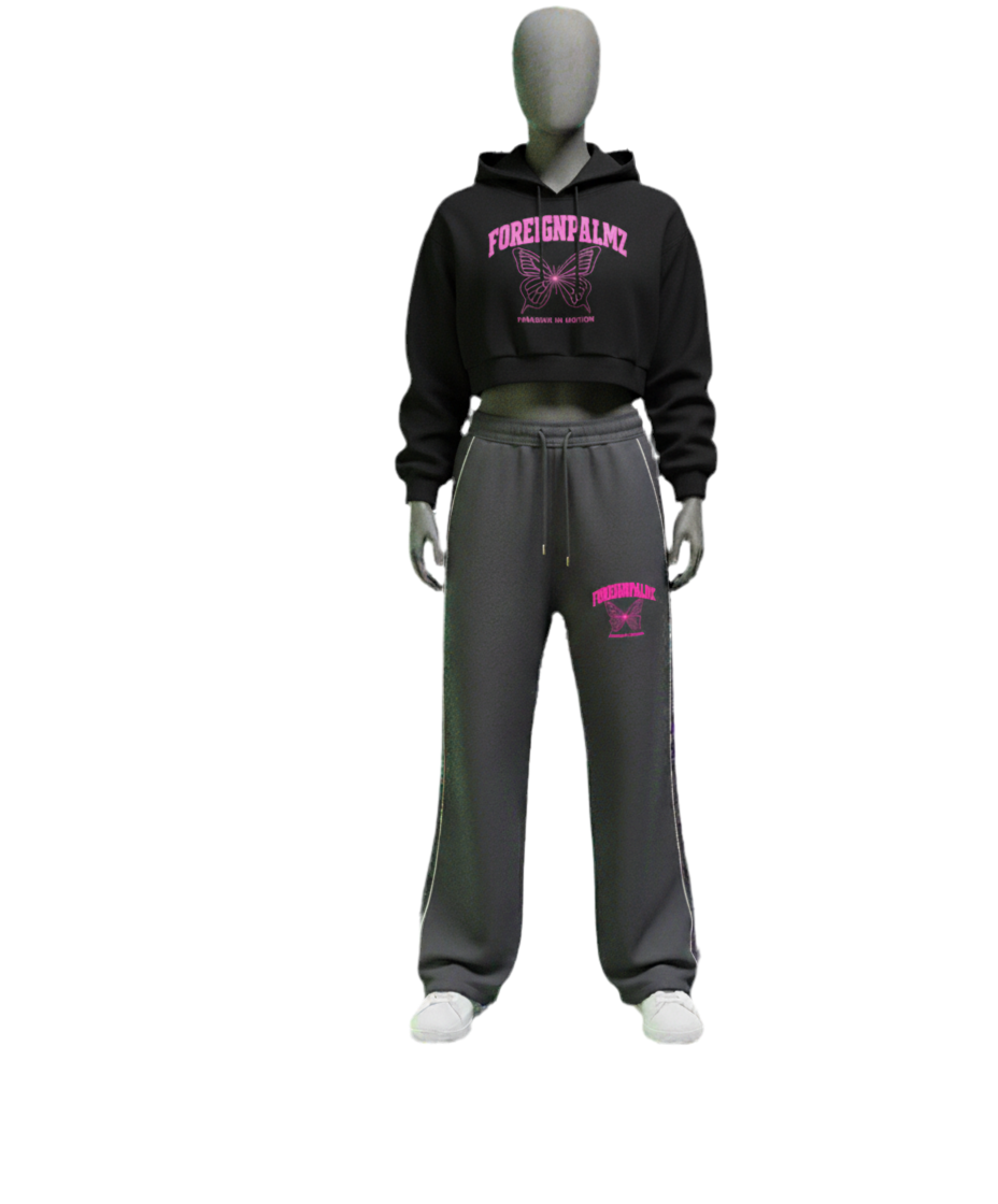 Women’s “Paradise In Motion”Cropped Hoodie (Pink Butterfly Edition)