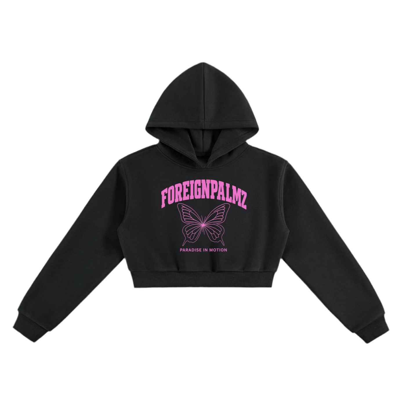 Women’s “Paradise In Motion”Cropped Hoodie (Pink Butterfly Edition)