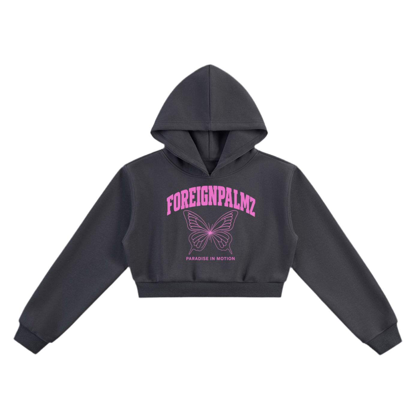 Women’s “Paradise In Motion”Cropped Hoodie (Pink Butterfly Edition)