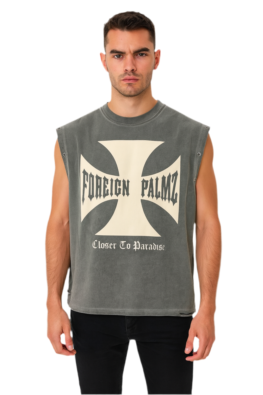 ForeignPalmz Distressed Eyelet Tank