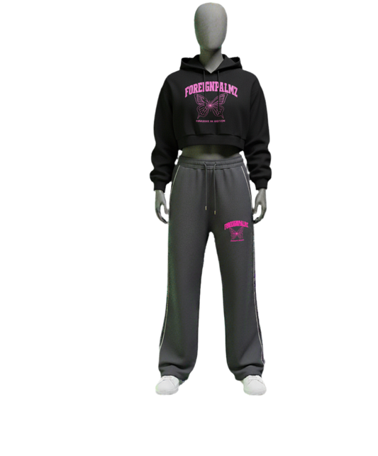 Women’s “Paradise In Motion”Cropped Hoodie (Pink Butterfly Edition)