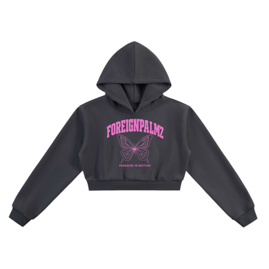 Women’s “Paradise In Motion”Cropped Hoodie (Pink Butterfly Edition)